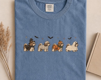 Shih Tzu Halloween Costumes Comfort Colors Shirt, Retro Spooky Shih Tzu Dog Graphic Tee, Funny Halloween Shih Tzu Gift