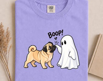 Comfort Colors Pug Ghost Boop Shirt, Cute Halloween Pug Tee, Funny Pug Fall Tshirt, Spooky Season Dog Lover Gift