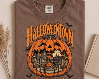 HalloweenTown Pumpkin Comfort Colors Shirt Graphic Tee, Spooky Town Halloween Tshirt, Retro Jack O Lantern, Fall Festival Apparel