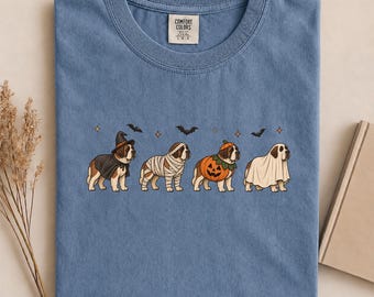St. Bernard Halloween Costumes Comfort Colors Shirt, Retro Spooky St. Bernard Dog Graphic Tee, Funny Halloween St. Bernard Gift