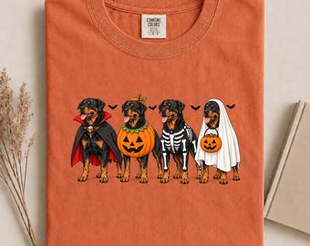Halloween Rottweiler Shirt, Funny Rottie Costume Graphic Tee, Cute Pumpkin Ghost Skeleton Dog Shirt, Comfort Colors Dog Lover Gift
