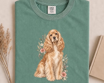 Comfort Colors Cocker Spaniel Shirt, Floral Cocker Mom Tee, Botanical Dog Tshirt, Cottagecore Animal Apparel, Wildflower Dog Lover Gift