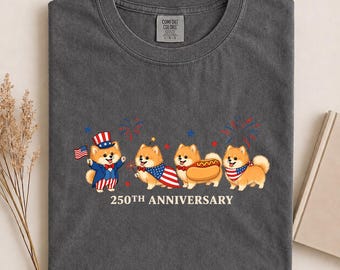 Patriotic Pomeranian Comfort Colors® Shirt, Cute 4th of July Pom Dog T-Shirt, USA Pomeranian Graphic Tee, Pomeranian Lover Gift