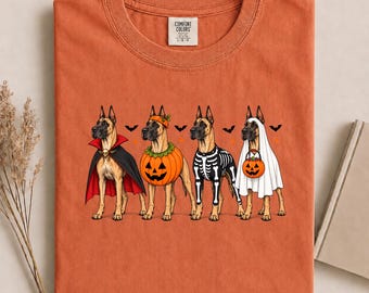 Halloween Great Dane Shirt, Funny Great Dane Costume Graphic Tee, Cute Pumpkin Ghost Skeleton Dog Shirt, Comfort Colors Dog Lover Gift