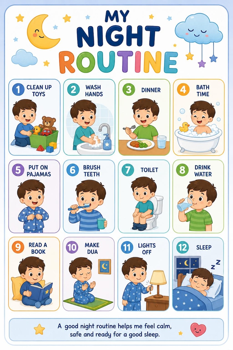 Kids Night Routine Chart | Visual Schedule for Autism, ADHD (printable ...