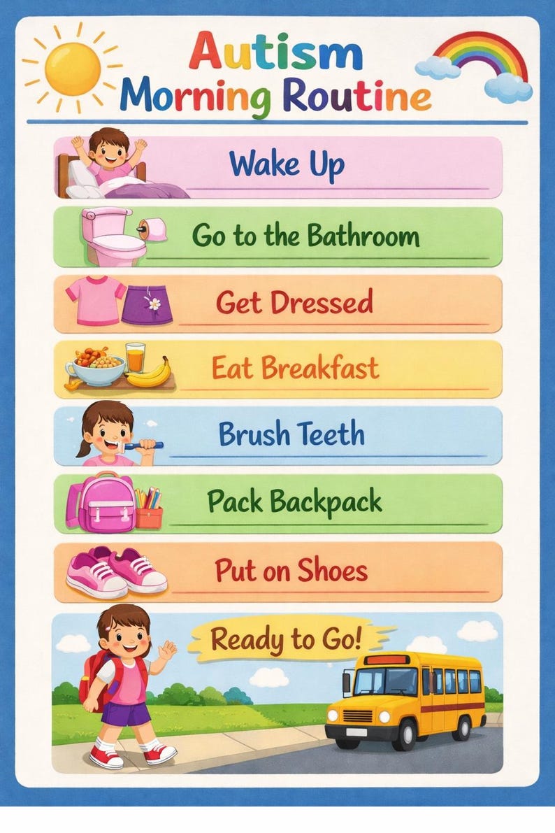 Autism Morning Routine Chart | Visual Schedule for Kids (digital ...
