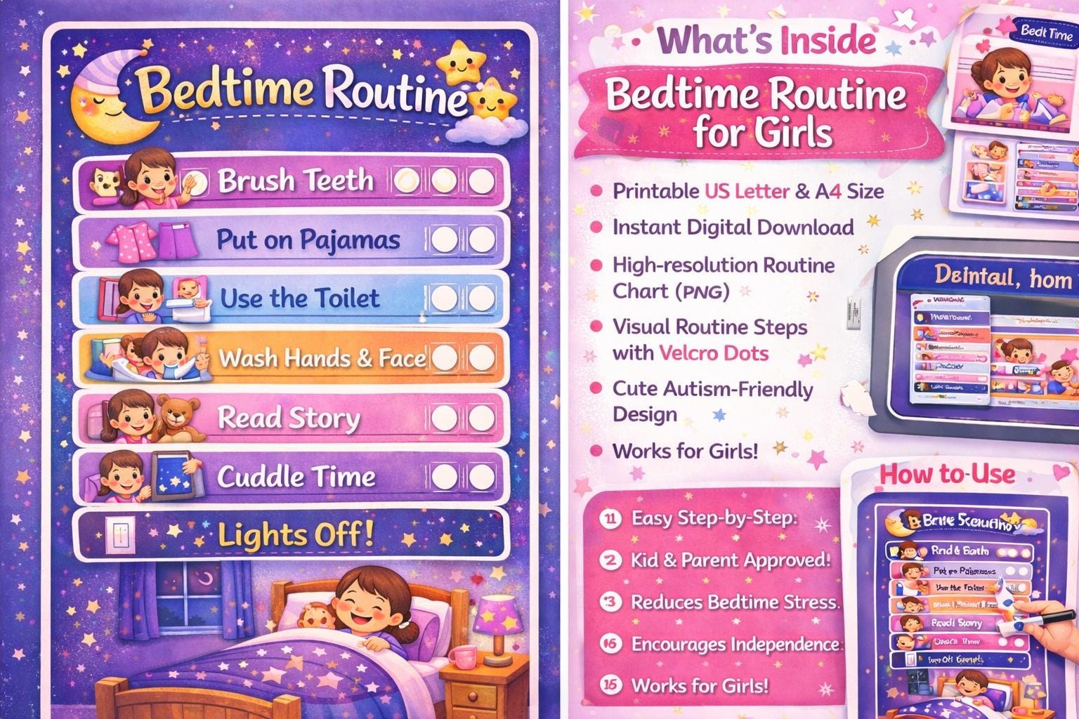 Visual Bedtime Routine Chart – Autism & ADHD Friendly (digital Download ...