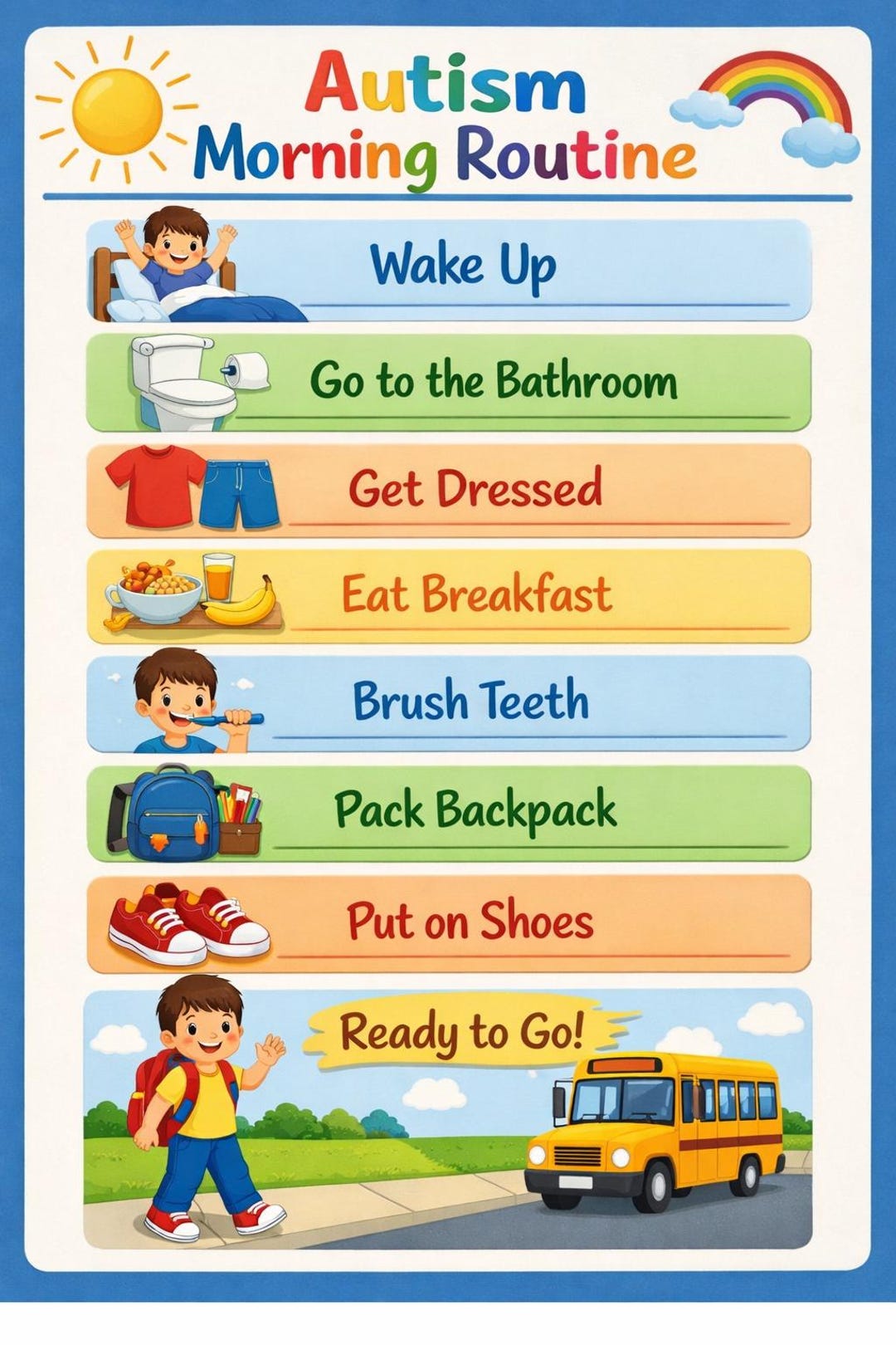 Autism Morning Routine Chart | Visual Schedule for Kids (digital ...