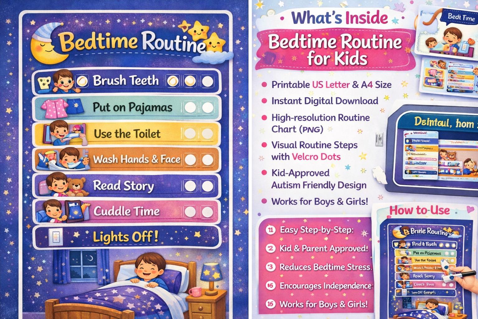 Visual Bedtime Routine Chart – Autism & ADHD Friendly (digital Download ...