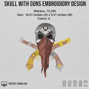 Skull with Guns Embroidery (72K Stitches) - 10 Inch Jacket Back Design PES DST