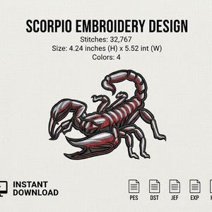 Scorpion 32K Stitches (5.5 Inch) - Scorpio Zodiac Embroidery Design | PES DST JEF