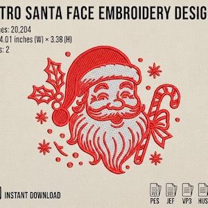 Bordado retrô de Papai Noel (20 mil pontos) - Bastidor 4x4 em ponto cruz/Natal vintage PES DST (Download instantâneo)