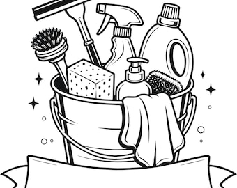 Cleaning Bucket SVG, House Cleaning Supplies Cut File (Digital Download)