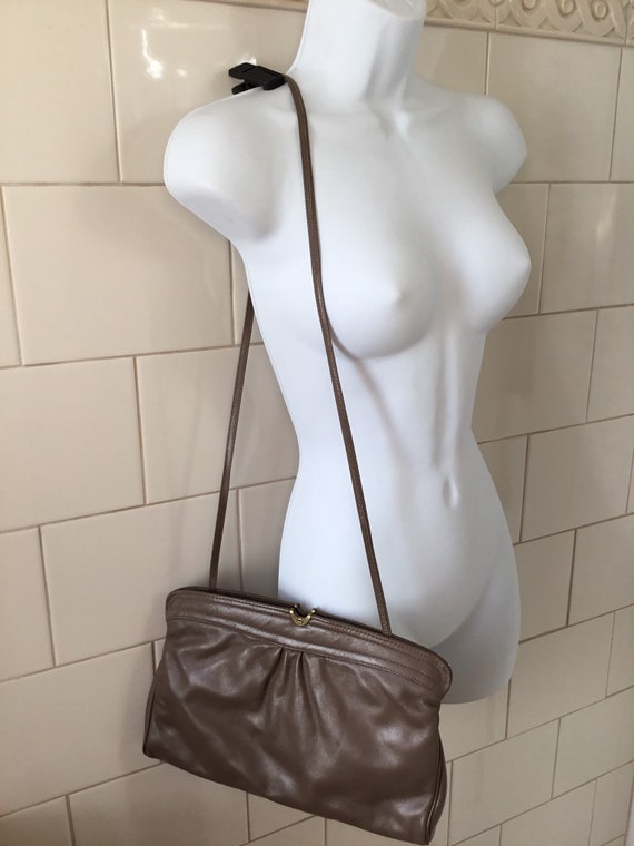 1980s Vintage Etienne Aigner Taupe Shoulder or Clutch Purse