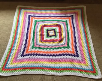 Vintage Afghan Blanket Knit Throw  55" x 55" Colorful