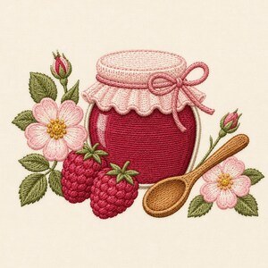 Raspberry Jam Embroidery Design, Cottagecore Wild Berry Floral Kitchen Machine Embroidery File (Digital Download)