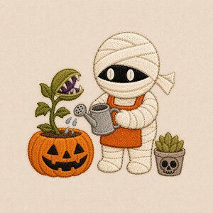Cute Mummy Gardener Embroidery Design, Halloween Pumpkin Plant Machine Embroidery File Digital Download