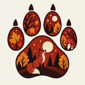 Fox Embroidery Design, Autumn Woodland, Fall Leaves, Forest Animal, Cozy Nature Patch (Digital Download)