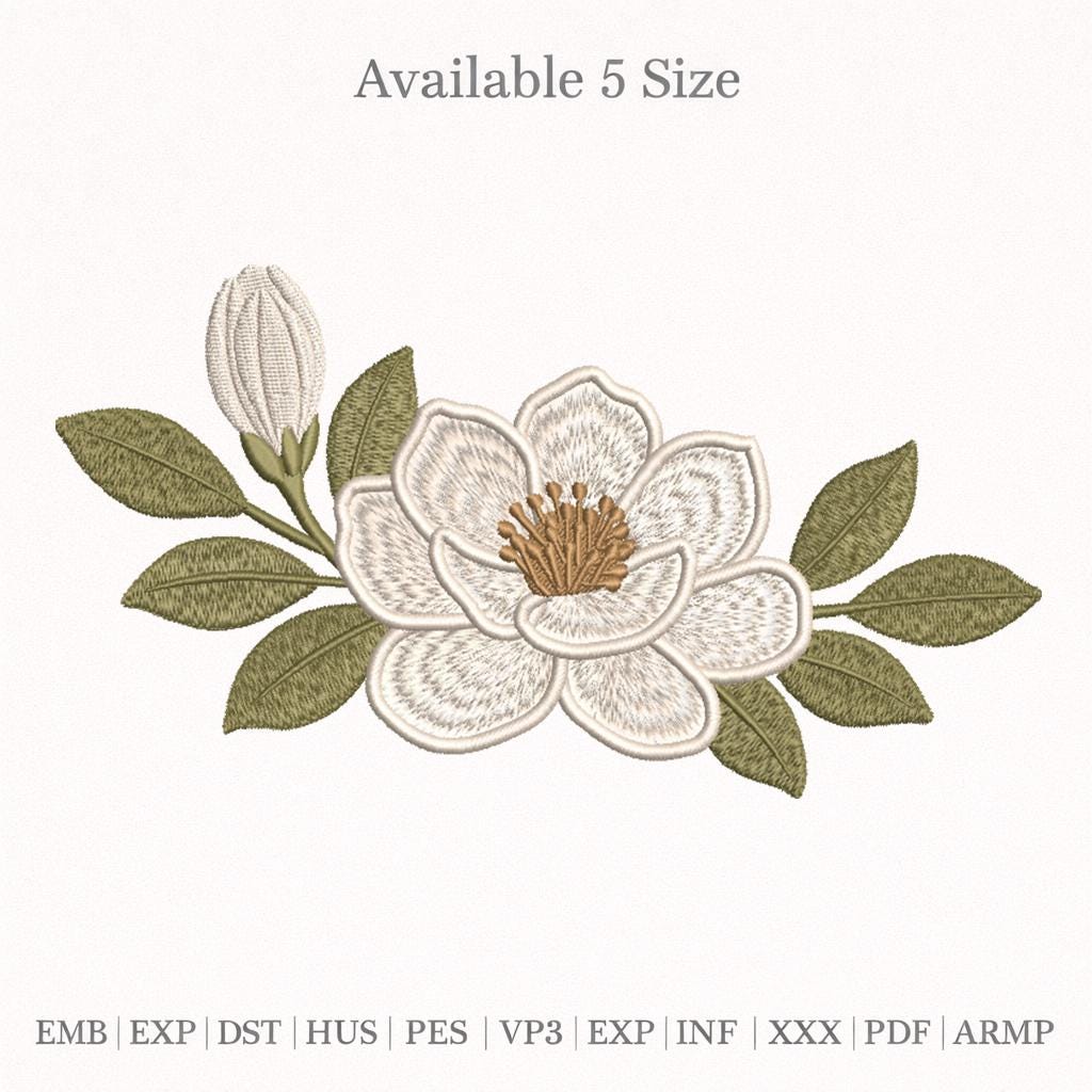 Magnolia Flower Embroidery Design, Elegant Floral Embroidery File ...