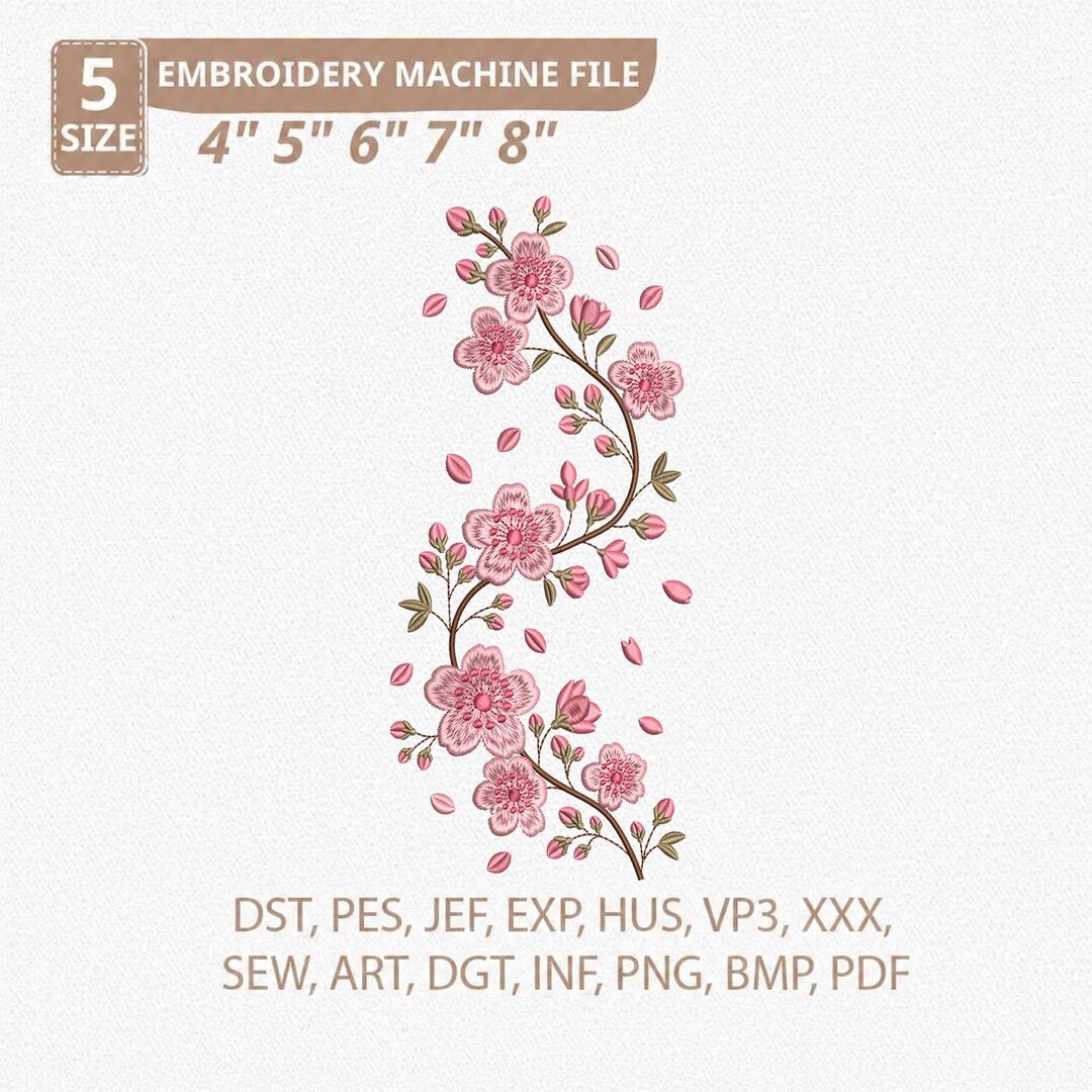 Cherry Blossom Embroidery Design, Sakura Flower Embroidery File ...