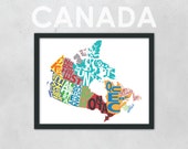 Typography Map of Canada - Multi-Colored - 10 x 13" Print