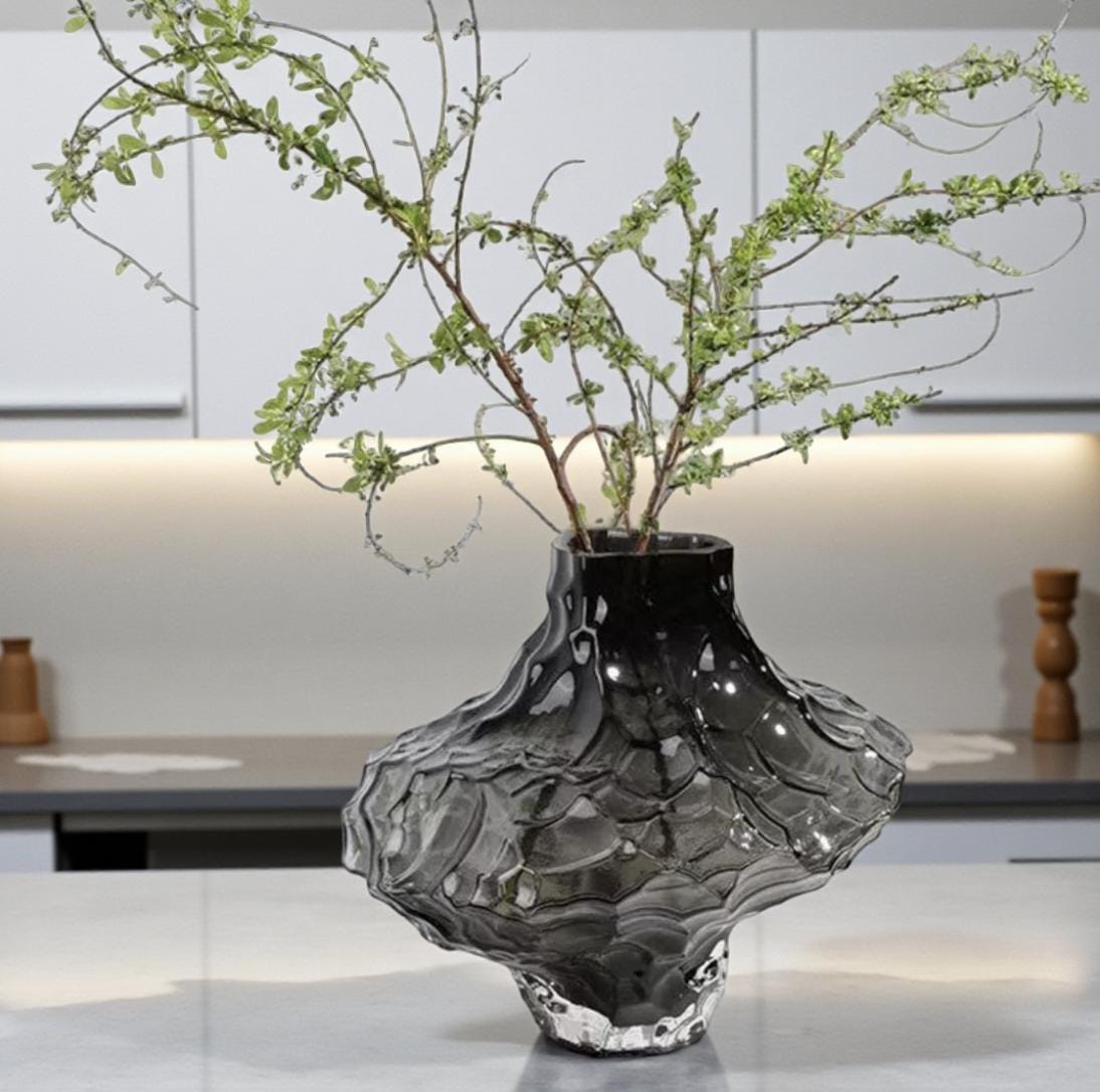 黒いガラス花瓶 スタッキングデザイン Modern black glass vase - Etsy 日本