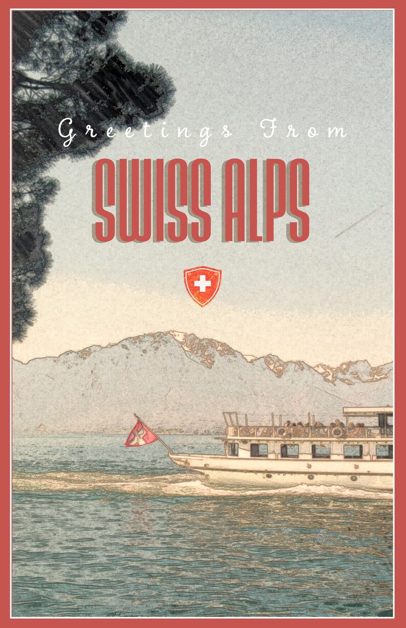 Swiss Alps, Switzerland Digital Travel Poster Print 11x17 | Retro ...