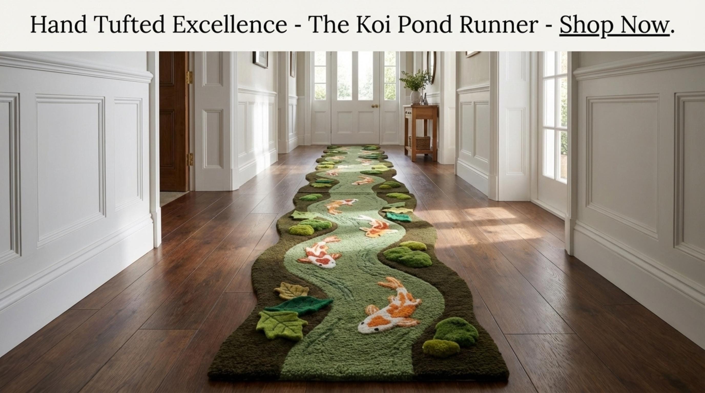 Hand Tufted Koi Fish River Runner Rug, Sculpted Organic Shape Wool ...