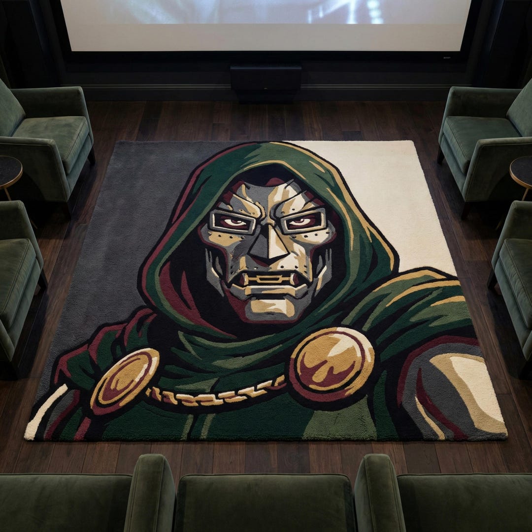 Doctor Doom Inspired Area Rug – Hand Tufted Wool Supervillain Face Rug ...