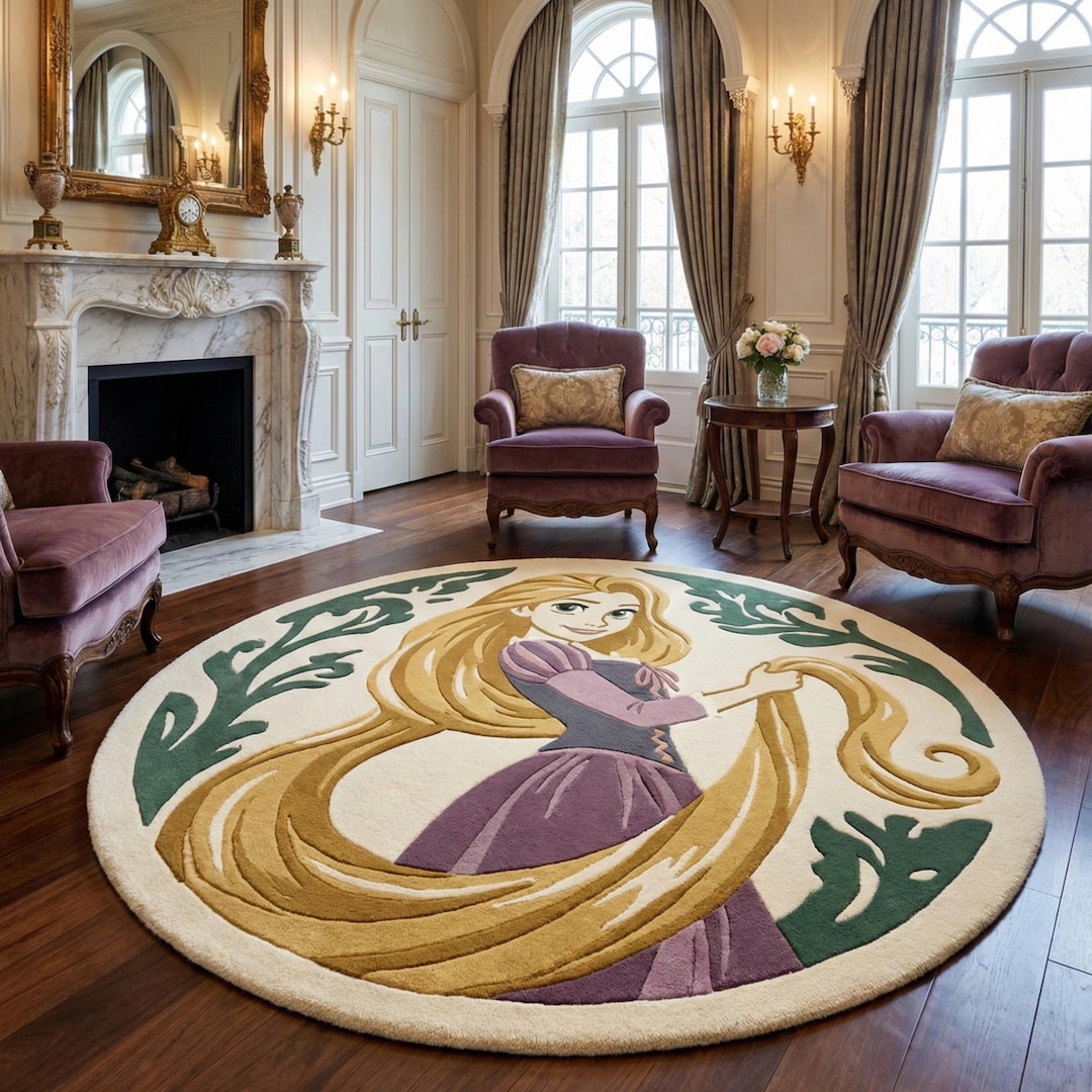 Princcess Rug Rapunzel Tufted Rug – Handmade Princess Round Rug, Fairytale Tangled ...