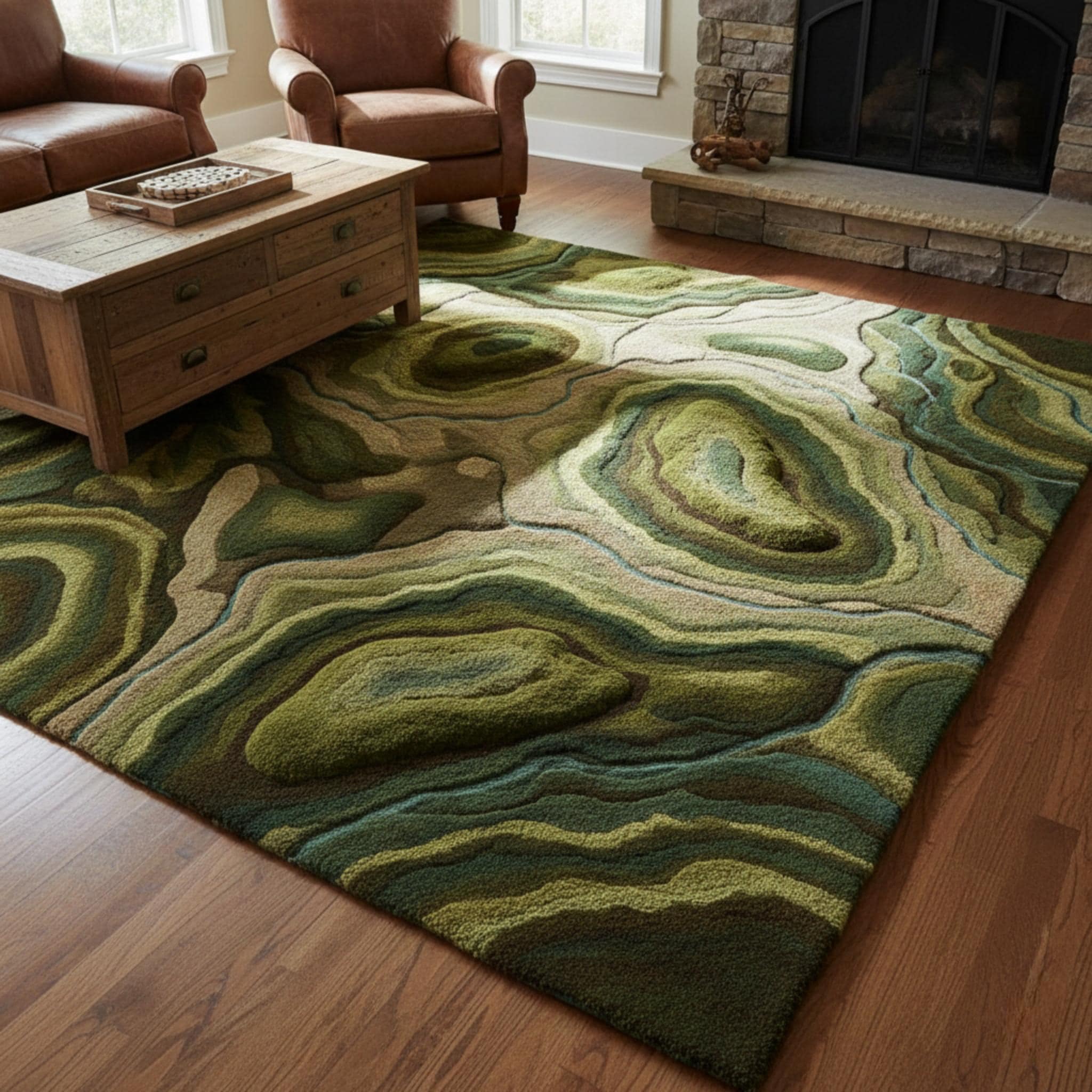 Earthy Landscape Rug With Moss Texture | Nature-inspired Moss Effect ...