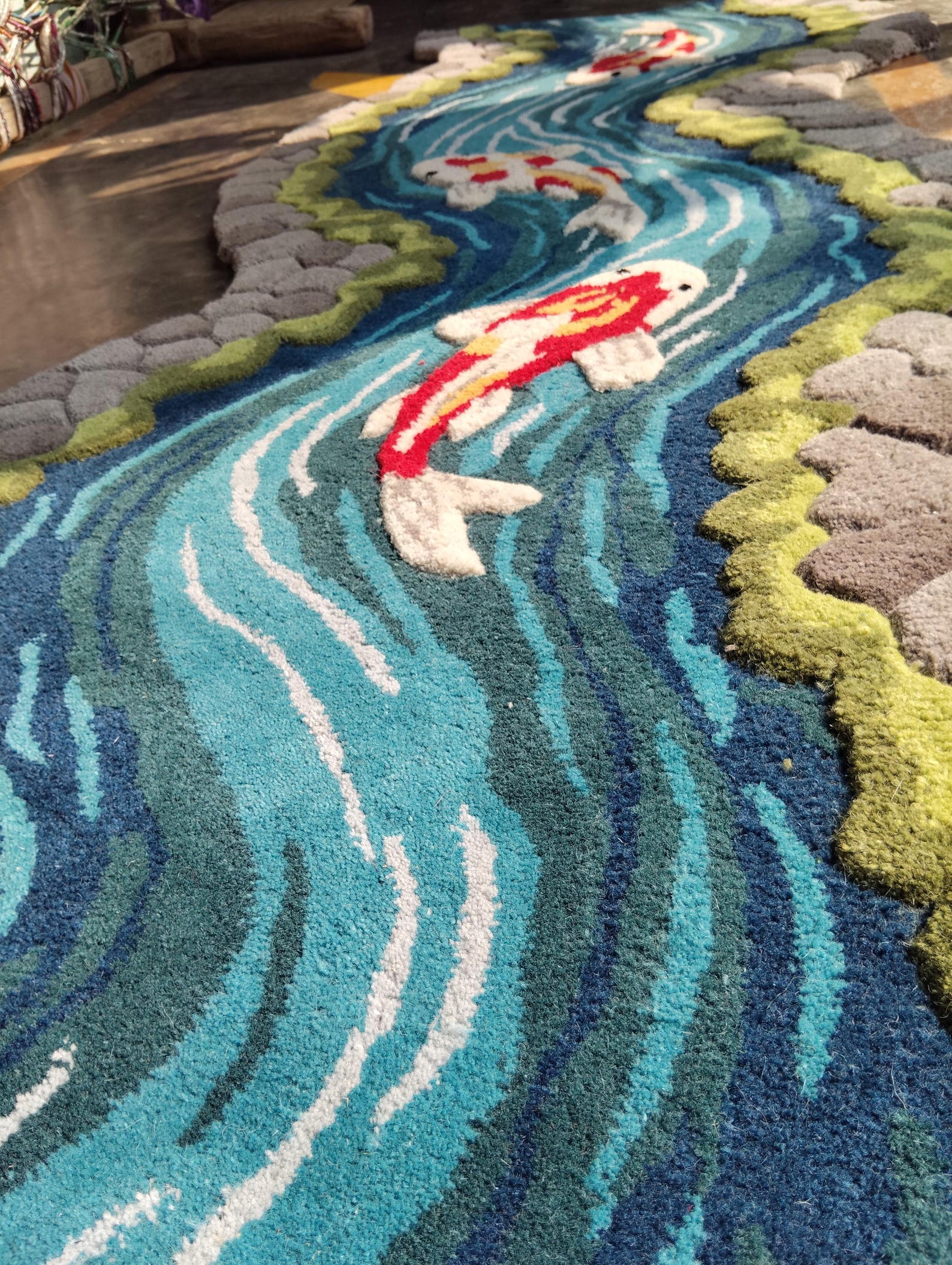 River Rug Koi Fish River Rug | 3D Hand Tufted Wool Carpet | Nature Inspired ...