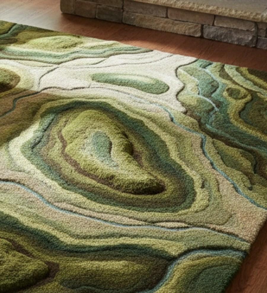 Earthy Landscape Rug With Moss Texture | Nature-inspired Moss Effect ...