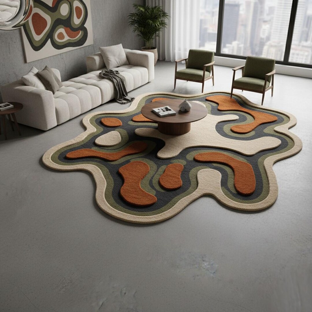 Topiary Design Rug Hand-tufted Wool Rug | Topographic Flow, Earthy Modern Design - Etsy