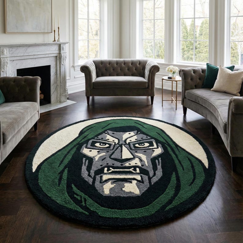 Doctor Doom Inspired Round Rug – Hand Tufted Wool Supervillain Face Rug ...