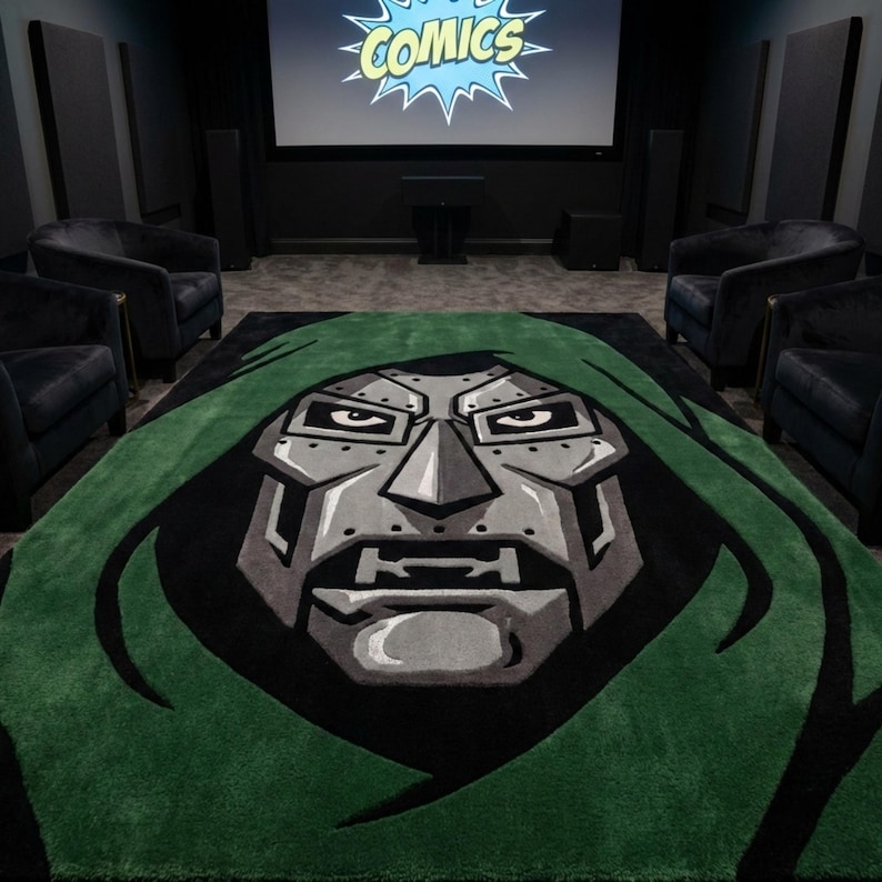 Doctor Doom Inspired Area Rug – Hand Tufted Wool Supervillain Face Rug ...