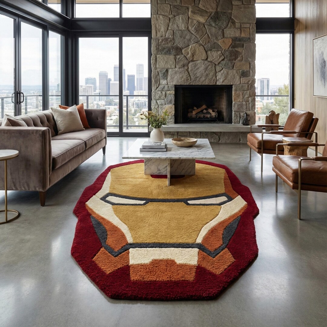 Icoon Man Rug Marvel Inspired Hand Tufted Iron Man Rug – Premium Wool Tufted Designer ...