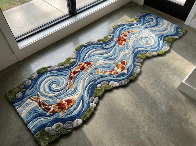 River Rugs Koi Fish River Rug | 3D Hand Tufted Wool Carpet | Nature Inspired ...