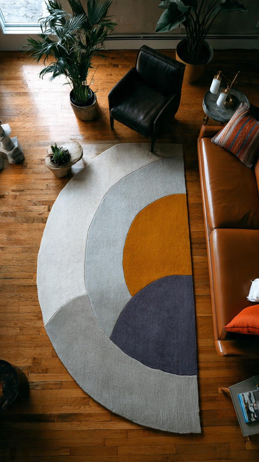 Arc Rug Modern Half-moon Arc Rug With Sculpted Geometric Layers in Mustard ...