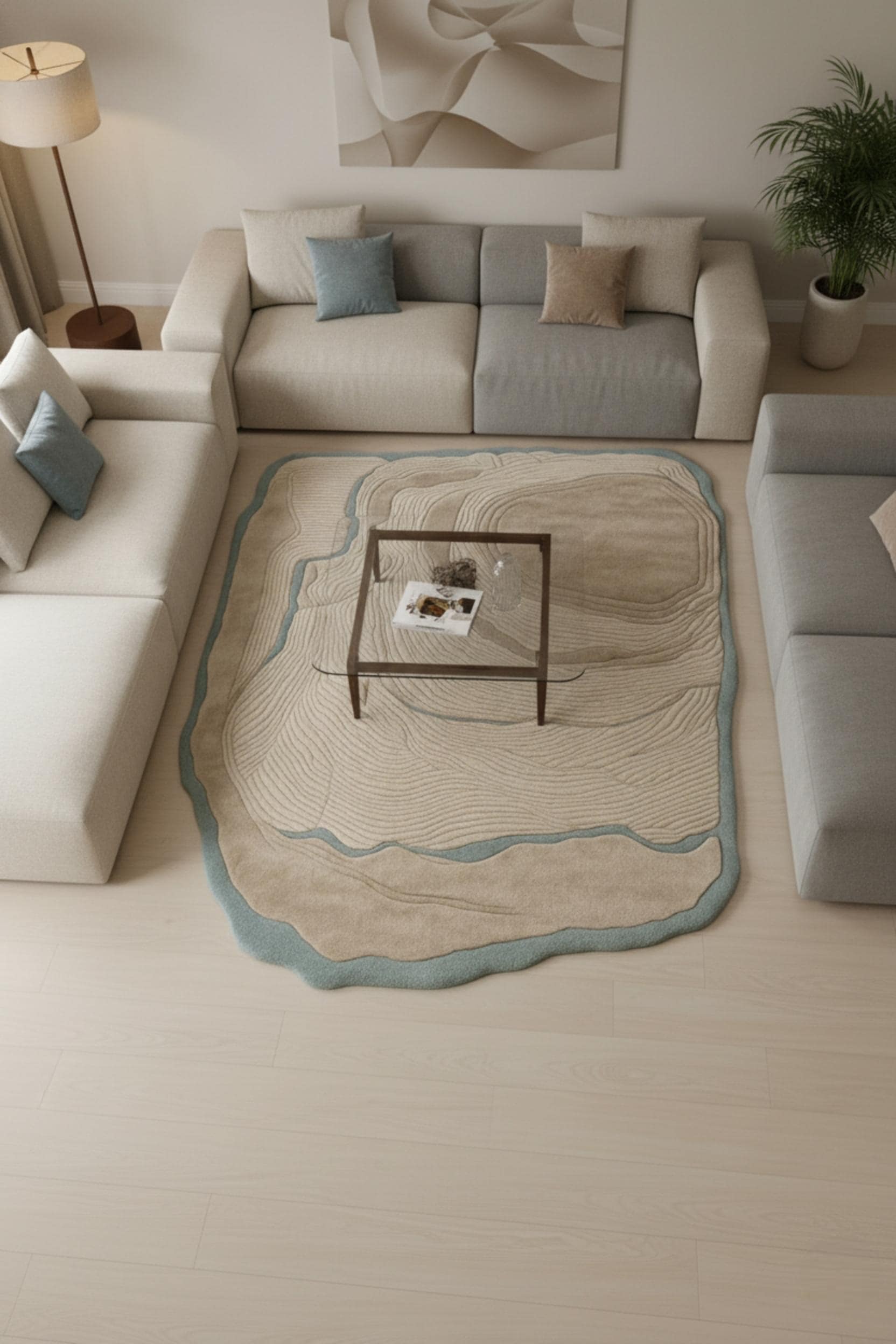 Level Fun Rug Texture Topography and Coastal Organic Shape Multi-level Pile Hand-tufted Rug ...