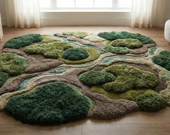 Nature-Inspired Moss Forest Hand Tufted Rug | Ultra-Soft 3D Moss Pattern Tufted Carpet for Living Room, Bedroom and Dining Area