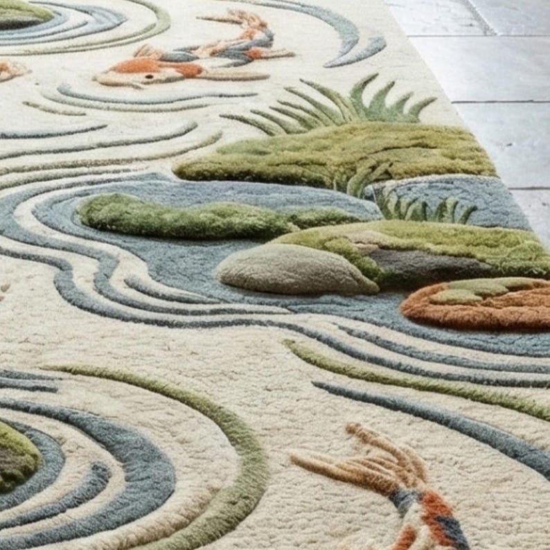 Koi Fish Garden Runner Rug With Pebbles, Long Entryway Carpet, Nature ...
