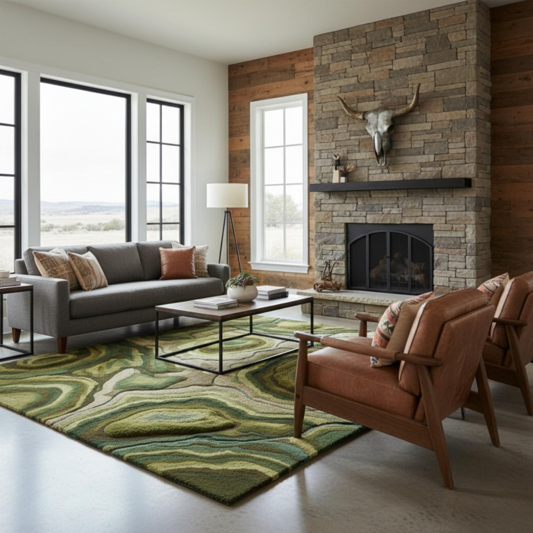 Earthy Landscape Rug With Moss Texture | Nature-inspired Moss Effect ...