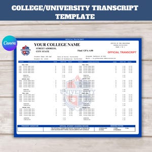 College Transcript| University Transcript| High School Transcript | Canva Template| Instant download