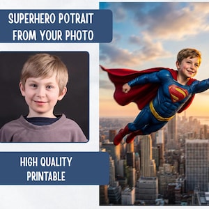 写真から作成するカスタムスーパーヒーローポートレート｜息子へのパーソナライズされた誕生日プレゼント｜スパイダーマン、アイアンマン、キャプテンアメリカの子供向けアート