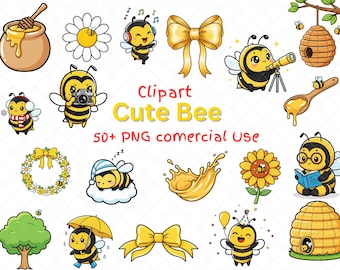 Pacchetto di clipart di api acquerellate: oltre 50 grafiche PNG (download digitale)
