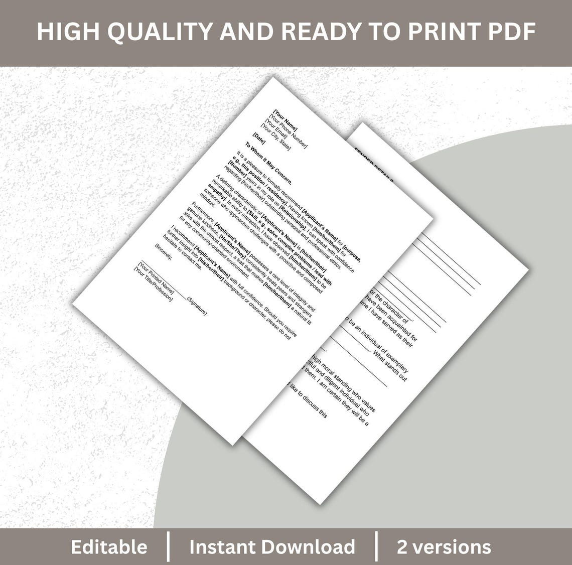 Character Reference Letter Template | Editable Personal Reference ...