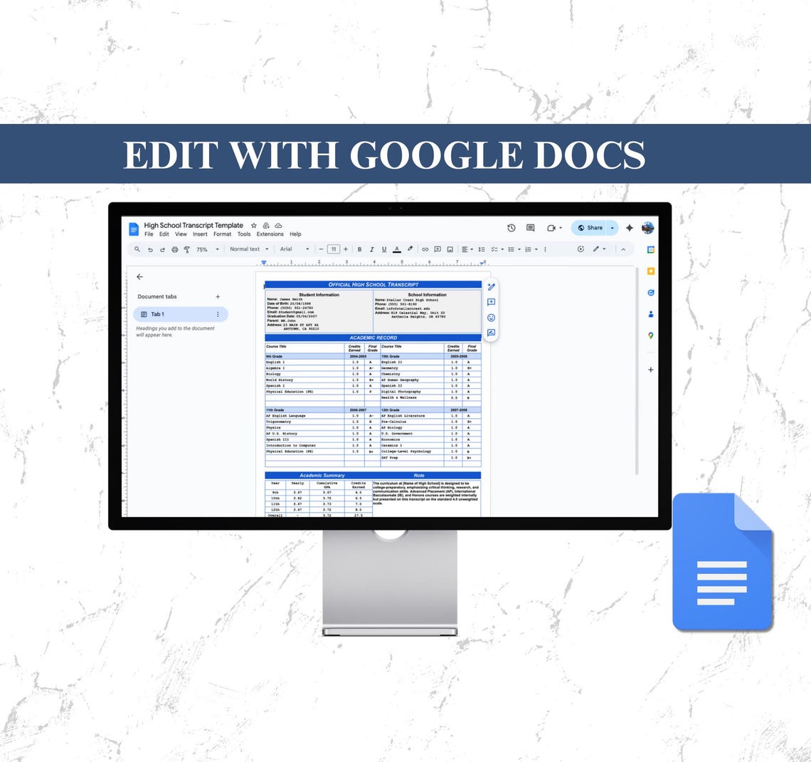 Transcript Layout Word High School Transcript Template Editable | Official Transcript | Google ...
