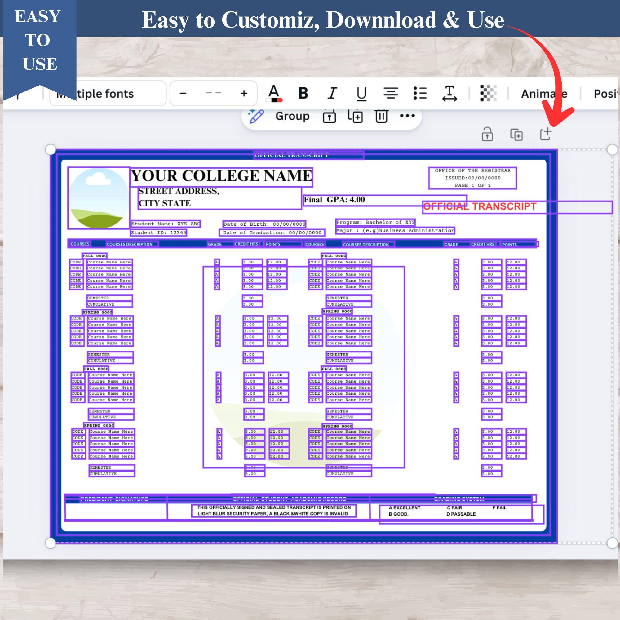 Editable College Transcript Template | University Transcript Template ...