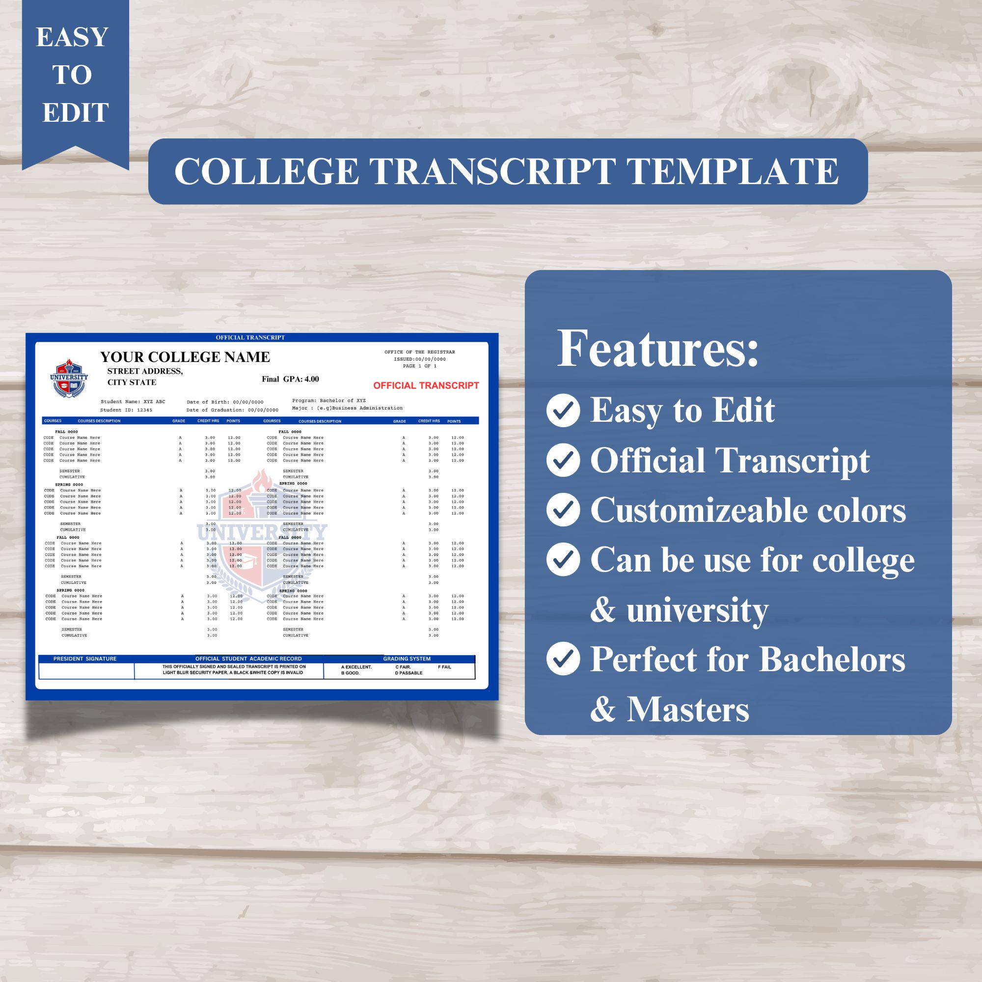 Editable College Transcript Template | University Transcript Template ...